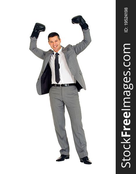 Businessman with boxing gloves  in white background
