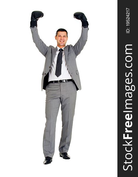 Businessman with boxing gloves  in white background