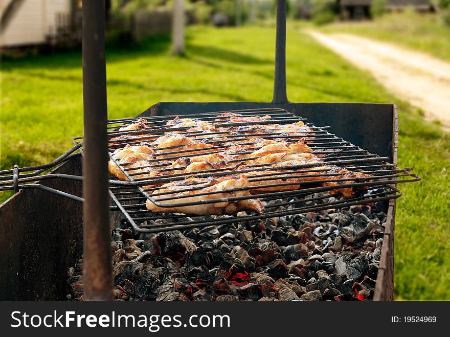 Appetizing chicken grill in summer day