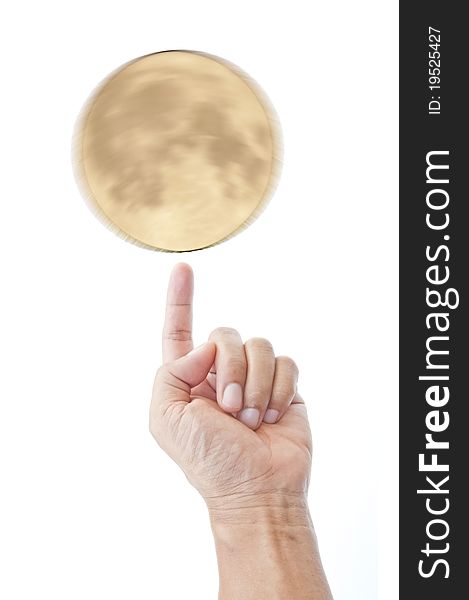 Moon and hand as white background
