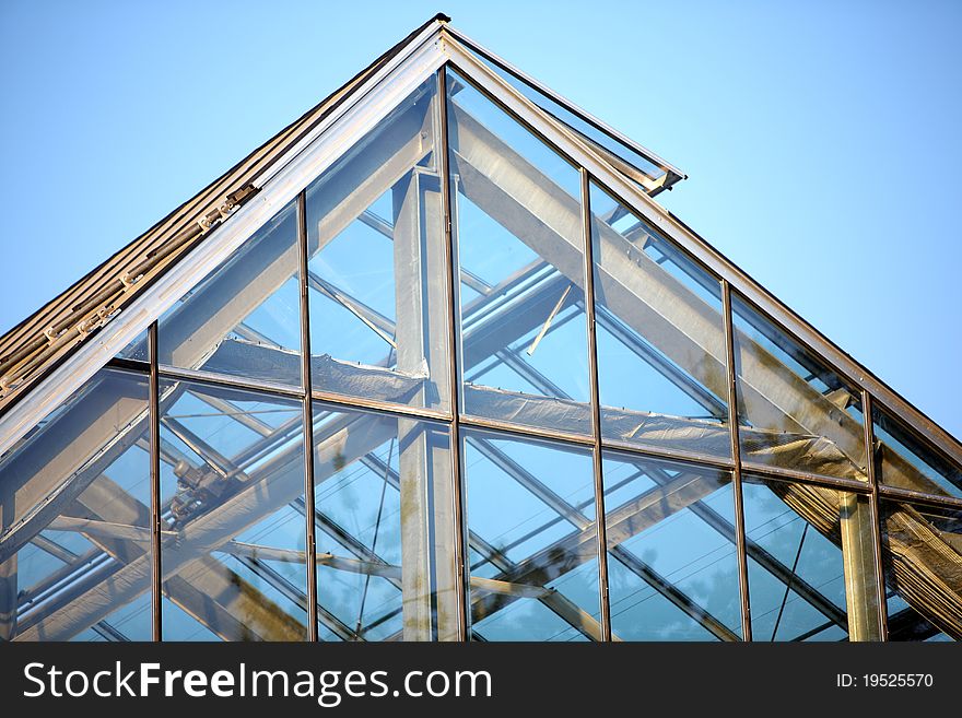 Glass roof window detail of a glasshouse