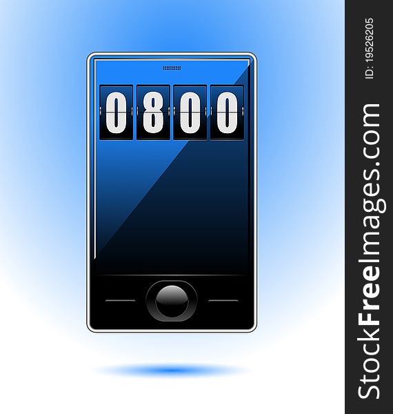 Illustration of a smartphone, a blue background.