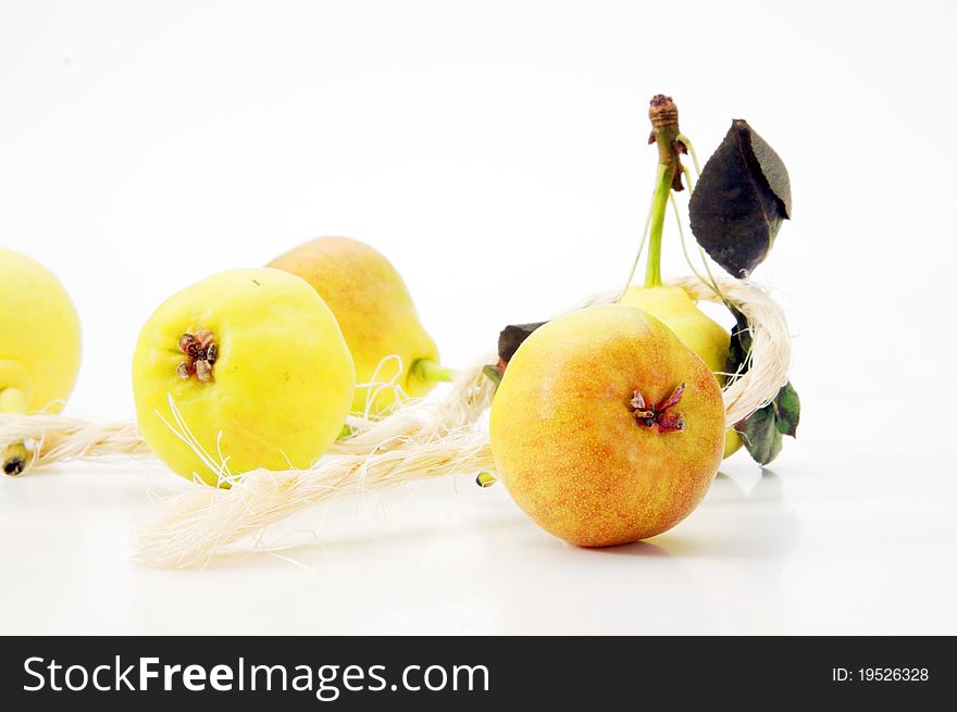 Fresh pears over white background