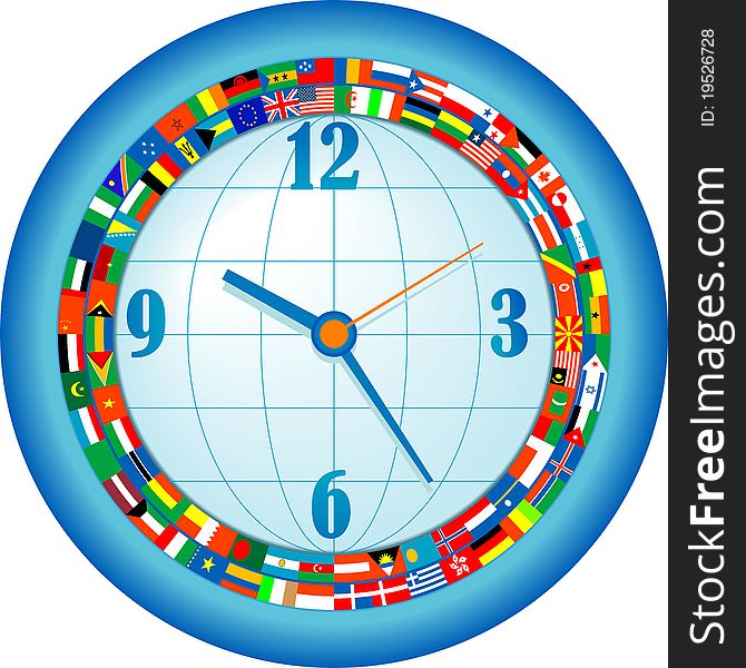 Clock with flags of the various states in a