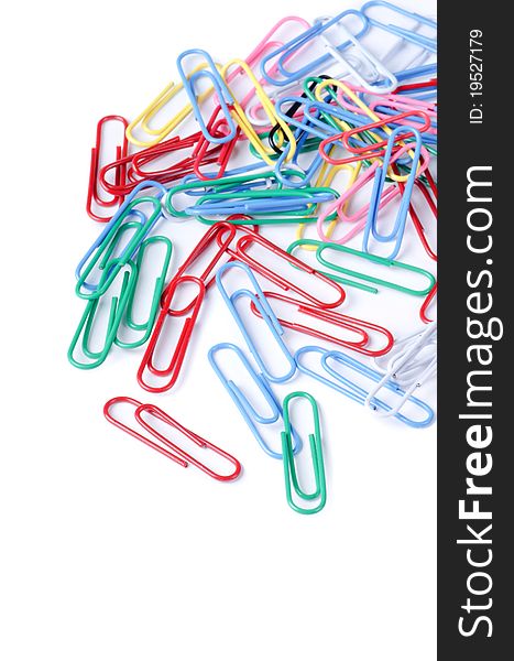 Closeup of multi-colored paper clips