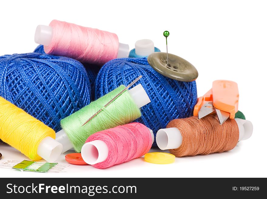 Coil of threads on white background