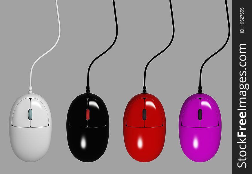 Several colored shiny computer mouses. Several colored shiny computer mouses