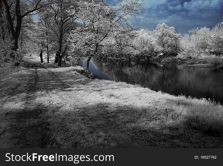 Landscape on the river in the infrared. Landscape on the river in the infrared