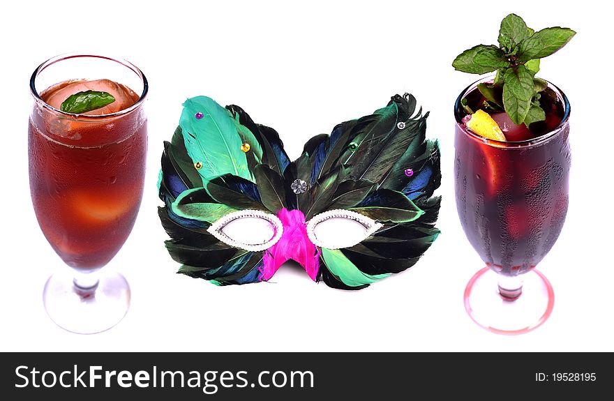 Party drinks with mask isolated on white background. Party drinks with mask isolated on white background.