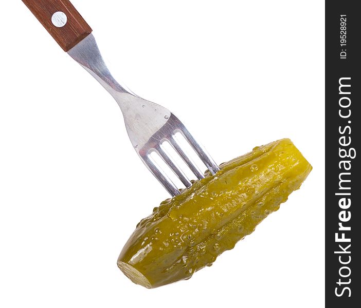 Marinaded cucumber on a fork