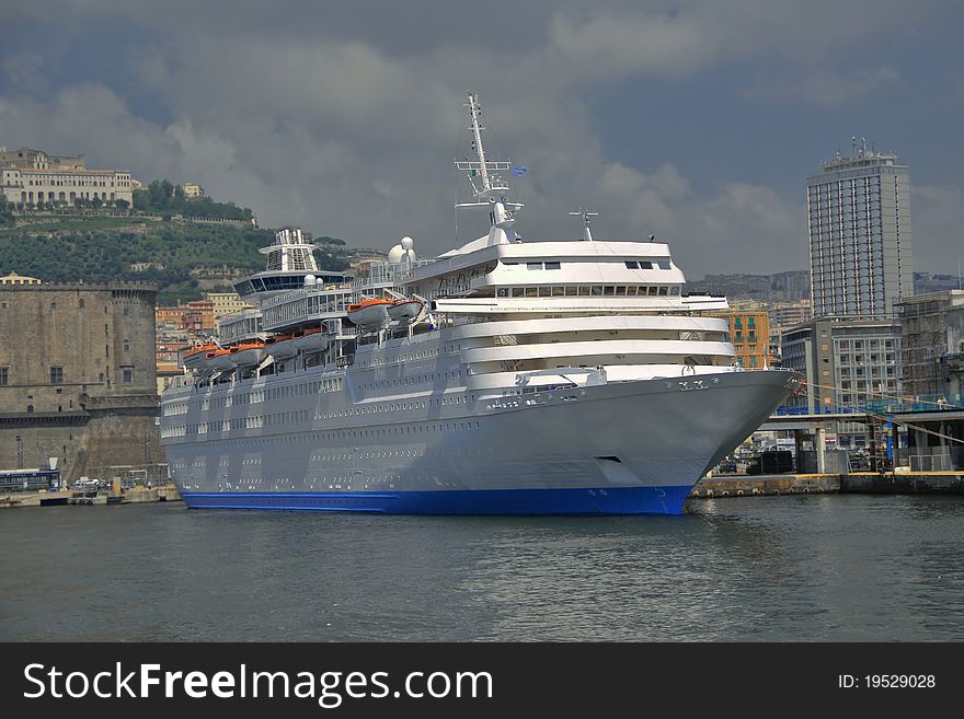 Ocean liner in the port of Naples. Ocean liner in the port of Naples