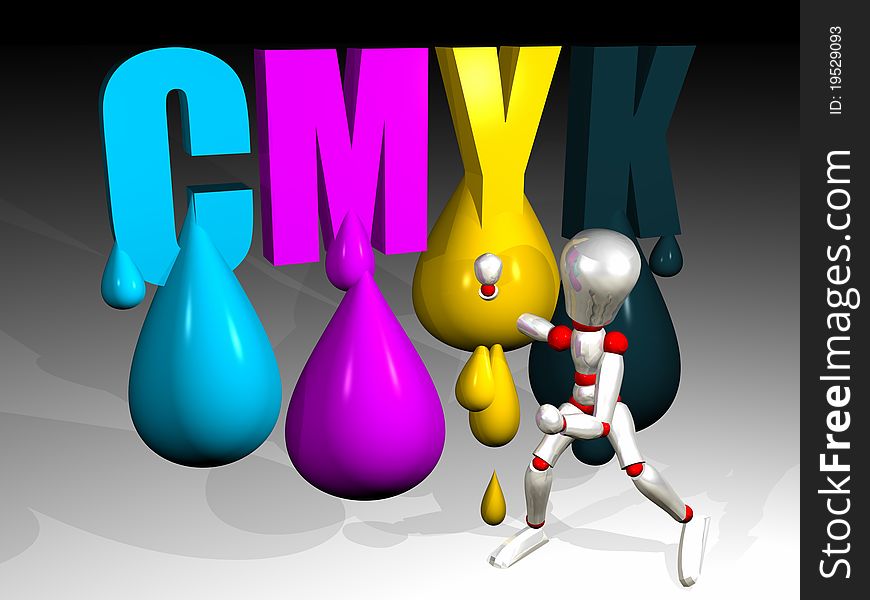 Character's illustration with the initials CMYK