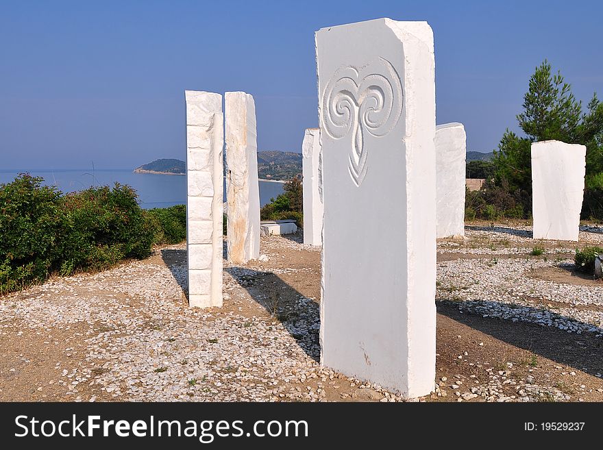 Zodiac on seacoast of island Thassos,Greece