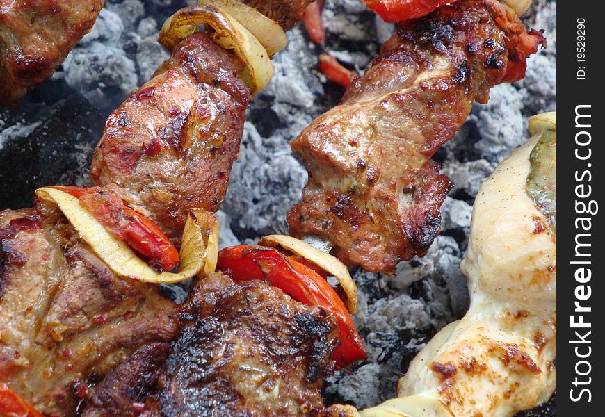 Barbecue - fry beef meat and onion