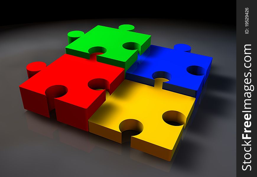 Illustration of puzzle pieces in four colors. Illustration of puzzle pieces in four colors