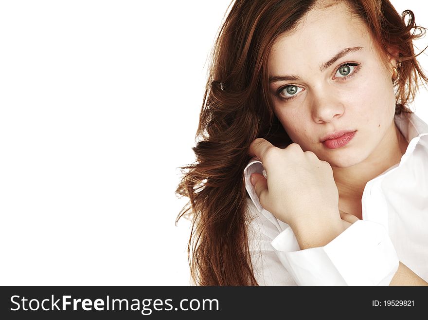Young beautiful woman close up portrait isolated. Young beautiful woman close up portrait isolated