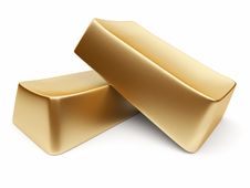 Two Gold Ingots 3d, Isolated On White Background Stock Image