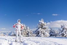 Serious Skier On The Top Of Mountain Royalty Free Stock Image
