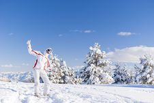 Happy Skier On The Top Of Mountain Royalty Free Stock Image