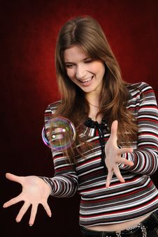Young Girl Catch Soap Bubbles Stock Images Young Girl Catch Soap Bubbles Stock Images
