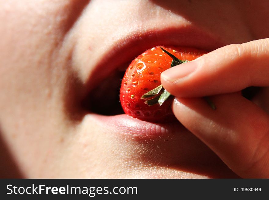 Romantic Eating Strawberry Horizontal
