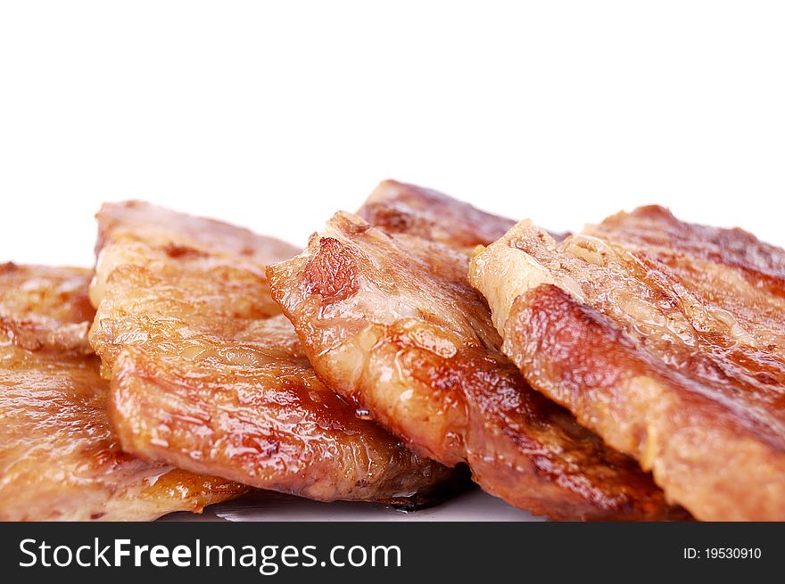 Fried steak on a white background