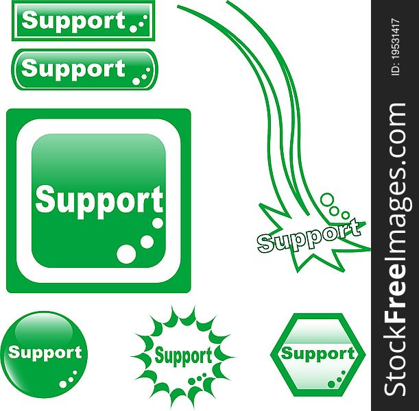 SUPPORT button set of different form web glass icon. SUPPORT button set of different form web glass icon