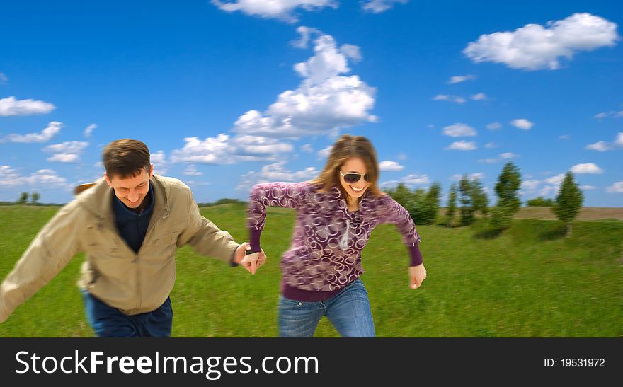 Lucky, running paircouple, on background of the landscape. Lucky, running paircouple, on background of the landscape.