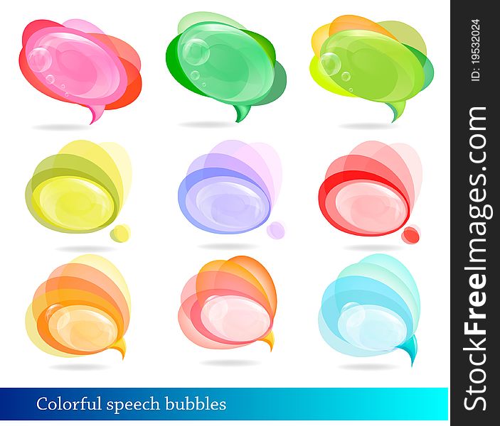 Collection of colorful speech and thought bubbles.