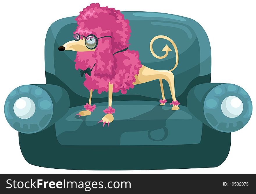 Illustration of isolated cartoon dog on chair