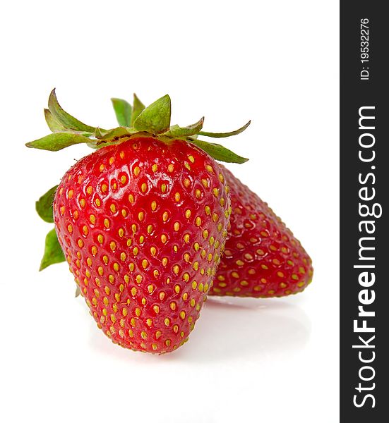 Two strawberries isolated on white background. Two strawberries isolated on white background