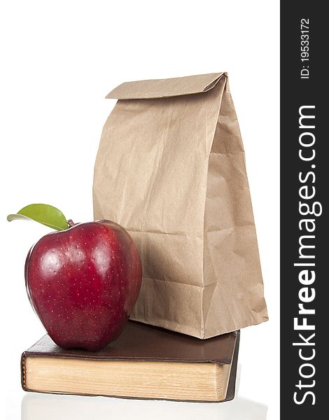 Back to School Apple, Lunch and Book on white background