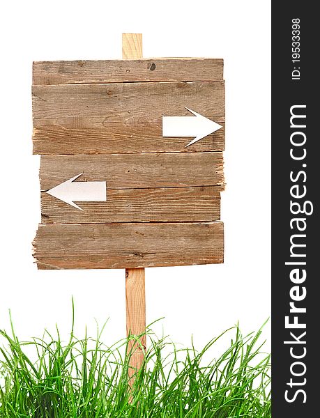 Road sign with green grass isolated on a white background