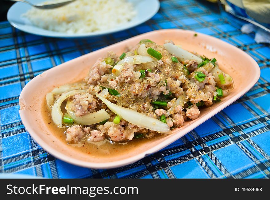 Spicy pork salad , Thai style food Asia