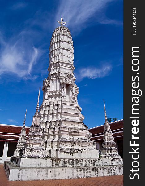 Old white pagoda in temple, Samutsongkram, Thailand