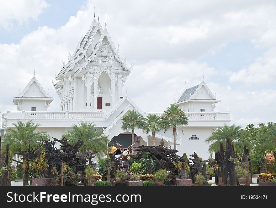 White Church and stump garden in Wat Tham Khuha Sawan, Ubonratchathanee province, north east Thailand