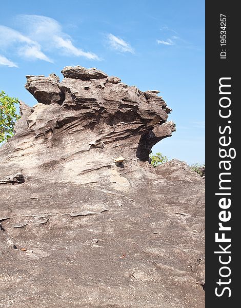 Turtle stone and blue sky,The Natural Stone as Turtle in the National Park,Ubonratchathanee Province,Thailand