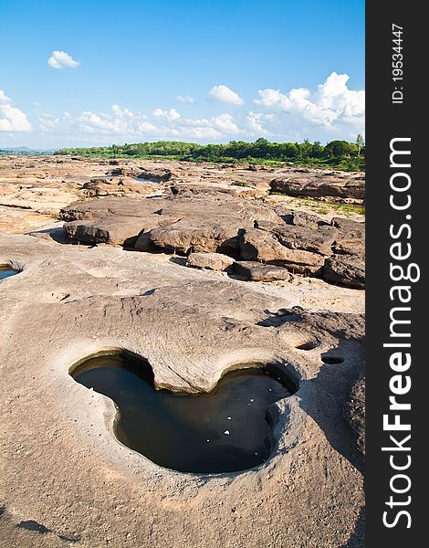 The Amazing of Rock,Natural of Rock Canyon in Khong River after the water come down in Summer,Three Thousand Hole,Ubonratchathanee Province,North East of Thailand