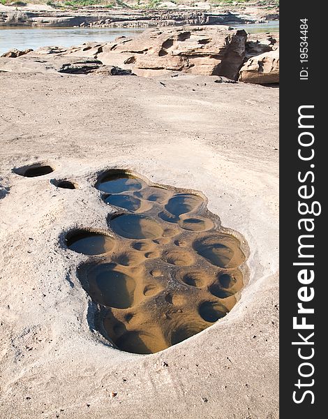 The Amazing of Rock,Natural of Rock Canyon in Khong River after the water come down in Summer,Three Thousand Hole,North East of Thailand