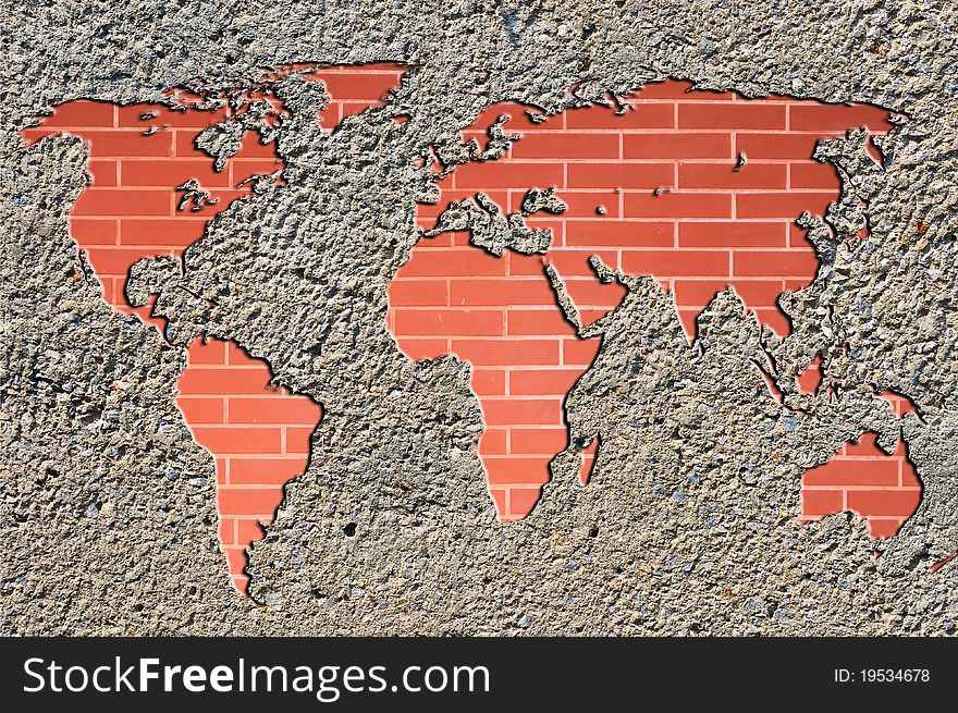 World map on brick wall
