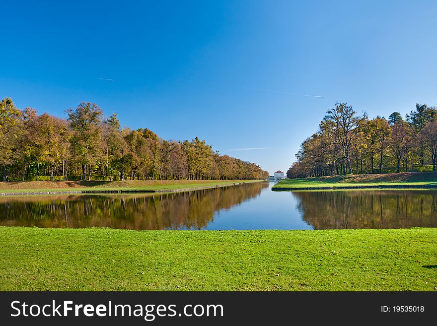 Beautiful pond in the autumn park