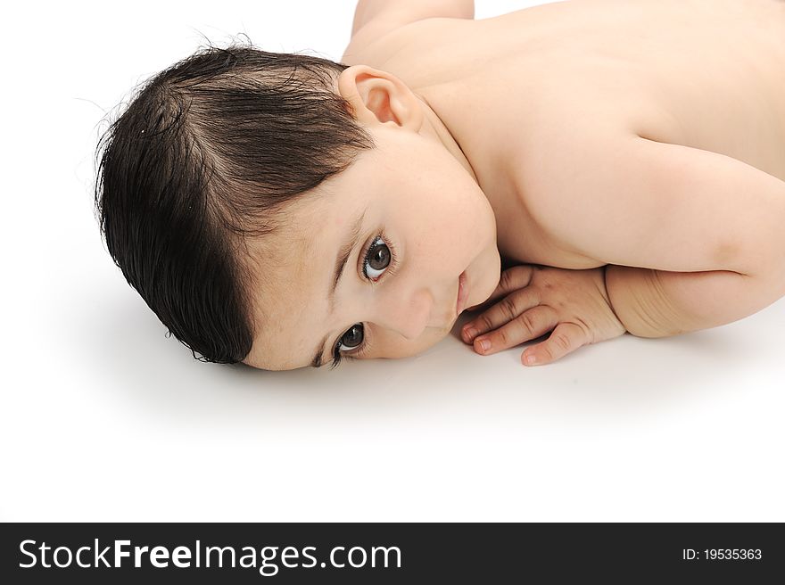 Naked cute baby isolated on white background