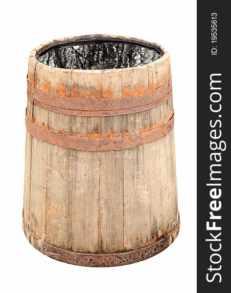 Isolated Old Wooden Barrel For Water