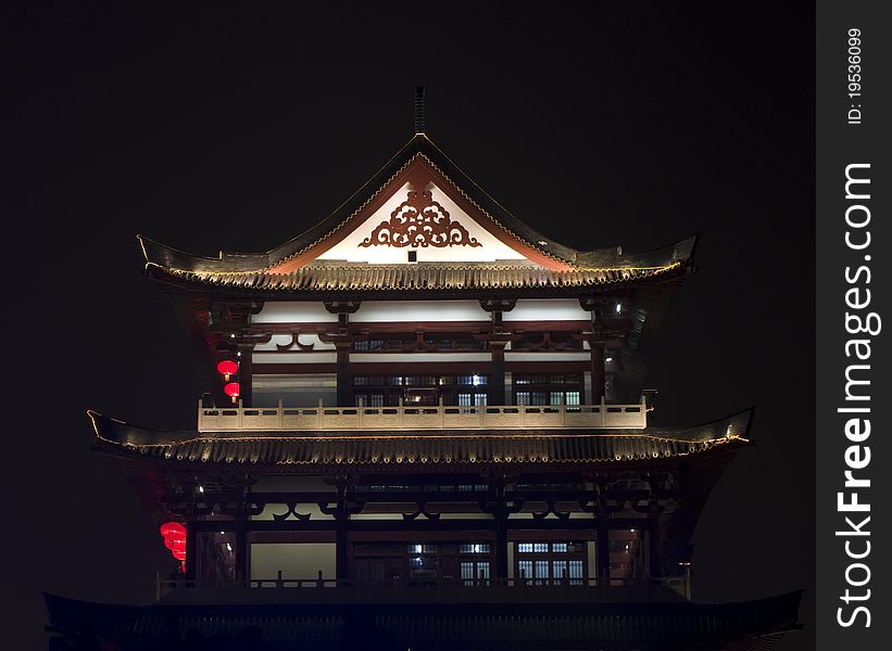 A night sense of an old city in Changsha, China. About The attic of Dufu.