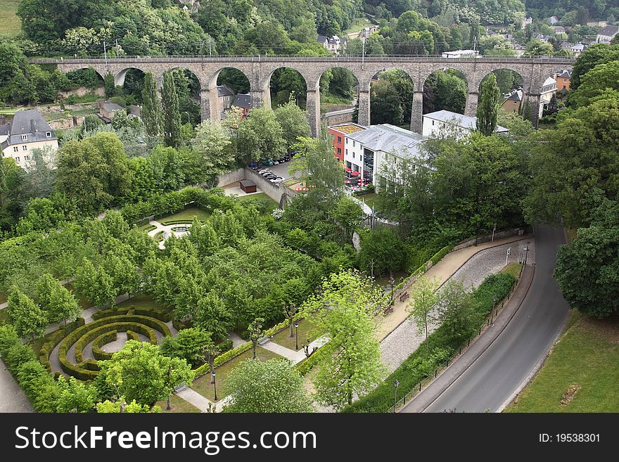 The railway bridge built on 25 arches in Luxembourg city. The railway bridge built on 25 arches in Luxembourg city.