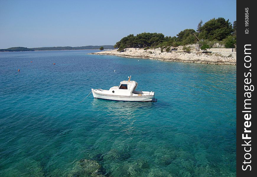 Small boat on Adriatic sea in Croatia