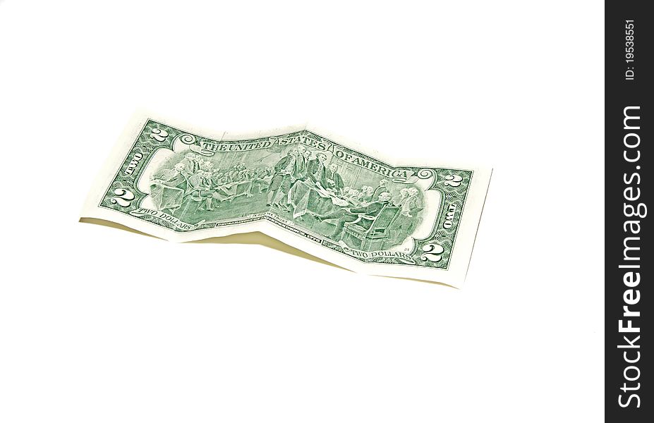 Banknote $ 2 on a white background close up