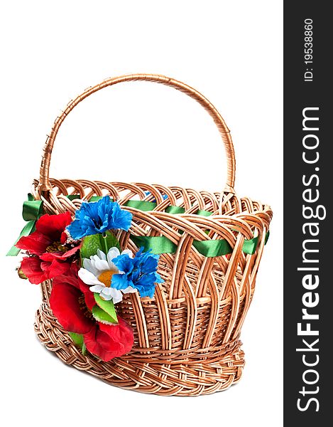 Wicker basket isolated on a white background