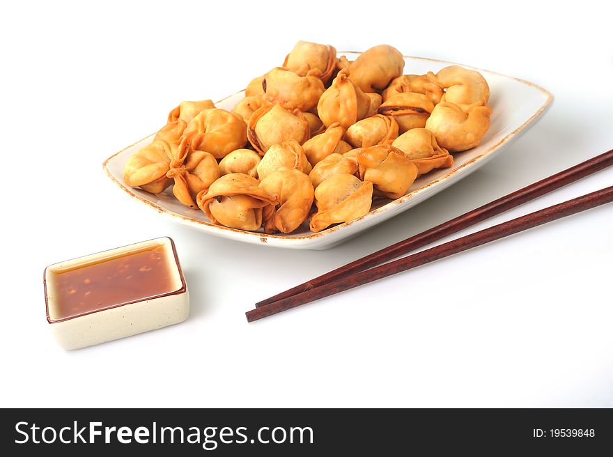 Fried dumplings, traditional asian food, stuffed with meat or vegetables