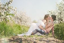 Beautiful Young Couple Kissing In The Flowering Ga Stock Images Beautiful Young Couple Kissing In The Flowering Ga Stock Images